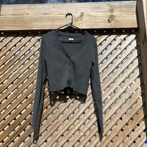 Aerie Black button up ribbed cropped sweater. Size L.